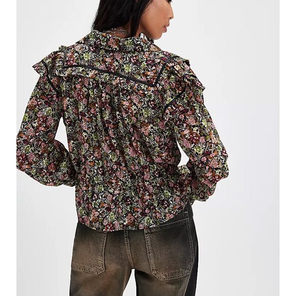 🎉LAST CHANCE🎉 FREE PEOPLE Printed Daybreak Blouse / Black Combo - Picture 5 of 12